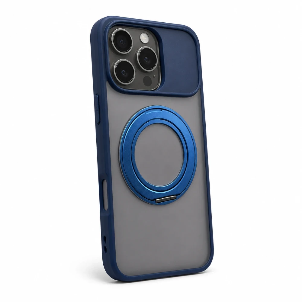 iPhone 17 Pro Max MagSafe hoesje met 360° draaibare-ring standaard - Blauw 5