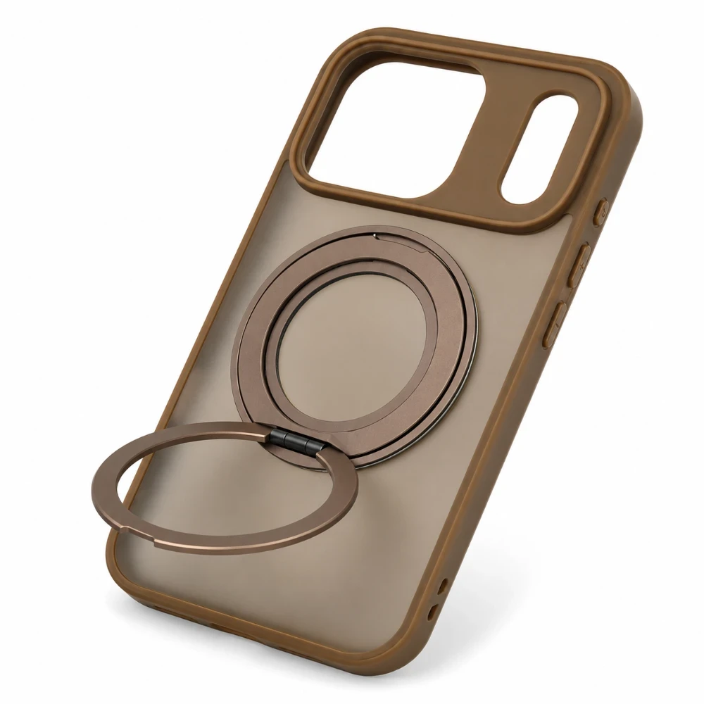 iPhone 17 Pro Max MagSafe hoesje met 360° draaibare-ring standaard - Bruin