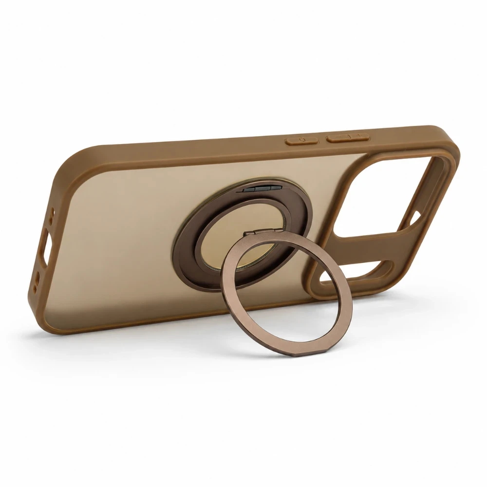 iPhone 17 Pro Max MagSafe hoesje met 360° draaibare-ring standaard - Bruin