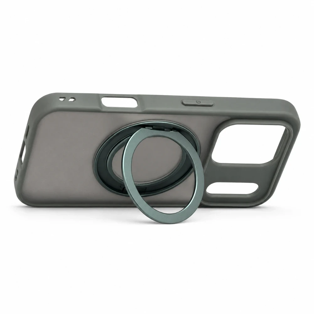 iPhone 17 Pro Max MagSafe hoesje met 360° draaibare-ring standaard - Grijs 2