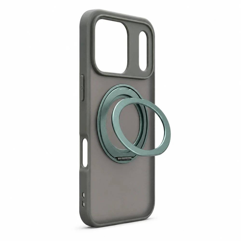 iPhone 17 Pro Max MagSafe hoesje met 360° draaibare-ring standaard - Grijs 2