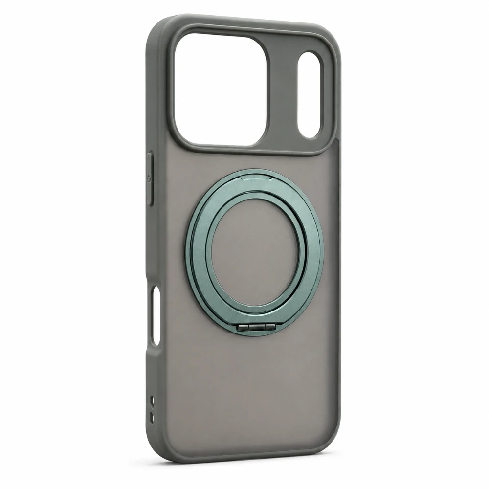 iPhone 17 Pro Max MagSafe hoesje met 360° draaibare-ring standaard - Grijs 2