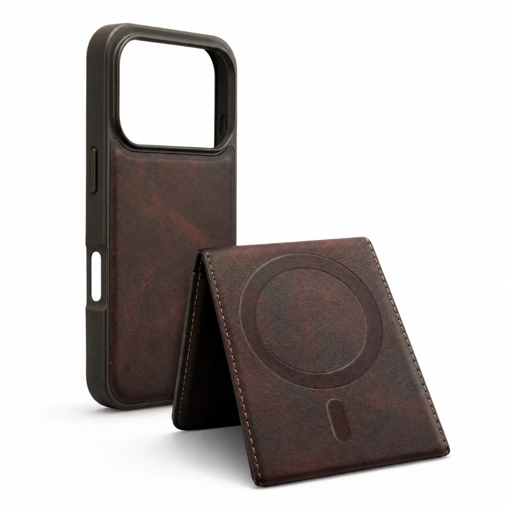iPhone 17 Pro wallet case met afneembare pasjeshouder en standfunctie - Donkerbruin
