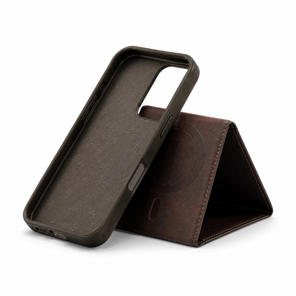 iPhone 17 Pro wallet case met afneembare pasjeshouder en standfunctie - Donkerbruin