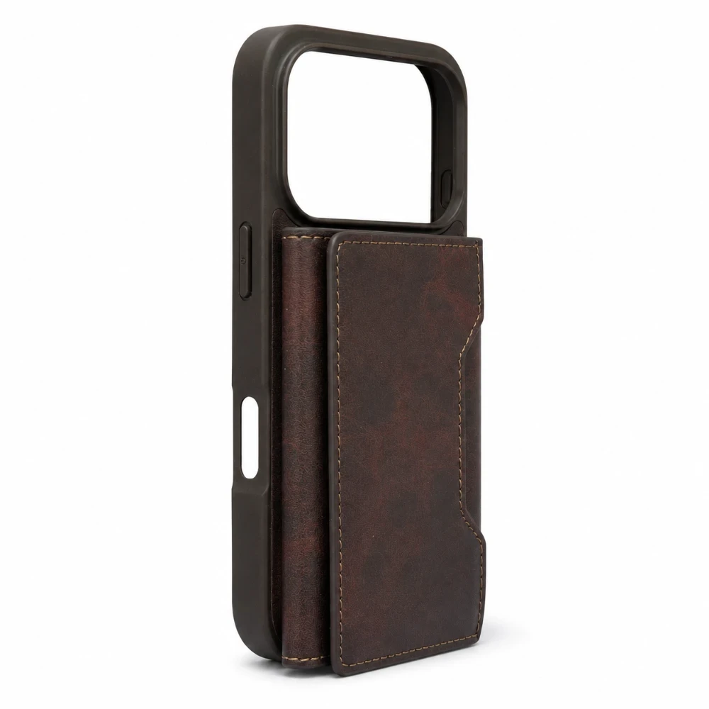 iPhone 17 Pro wallet case met afneembare pasjeshouder en standfunctie - Donkerbruin