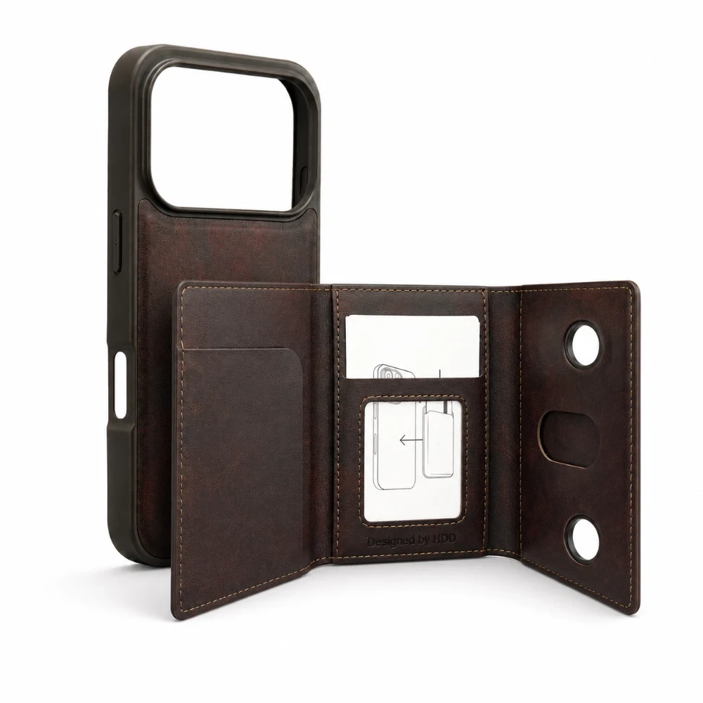 iPhone 17 Pro wallet case met afneembare pasjeshouder en standfunctie - Donkerbruin