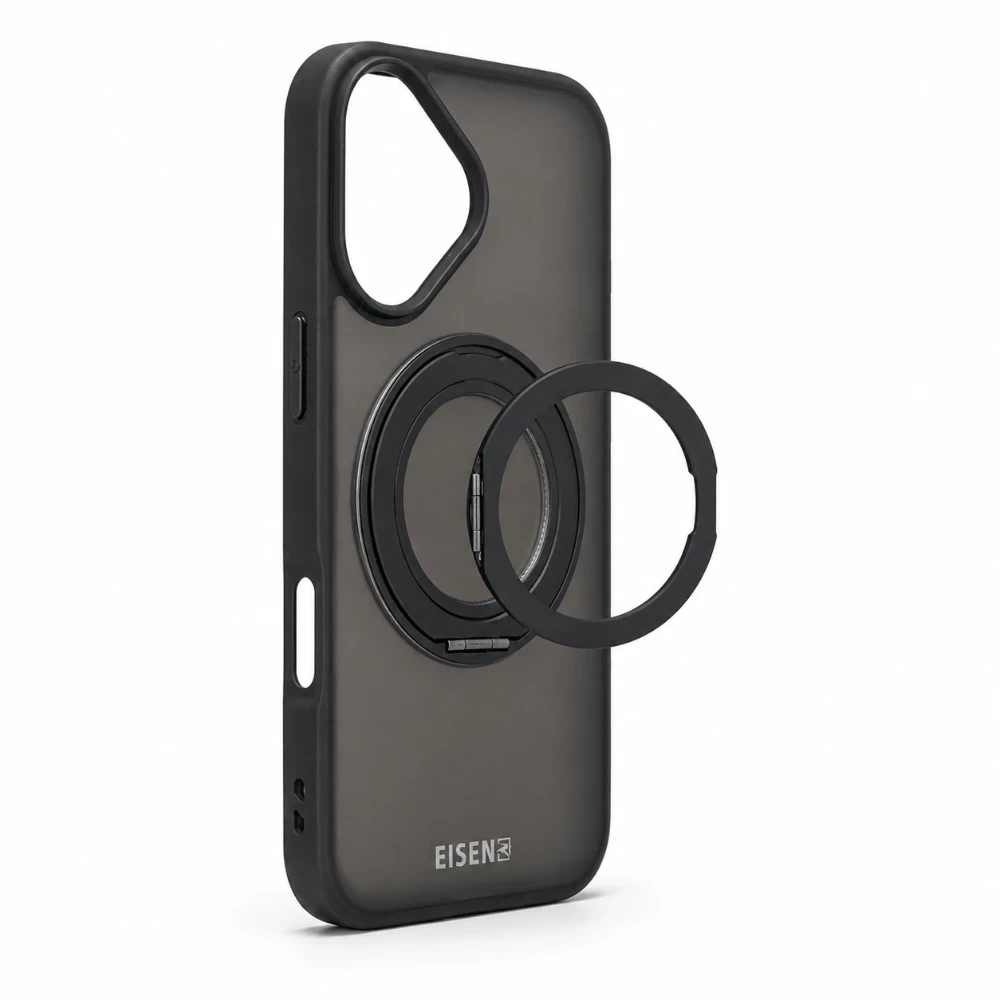 iPhone17 MagSafe hoesje met 360° draaibare-ring en standfunctie - zwart