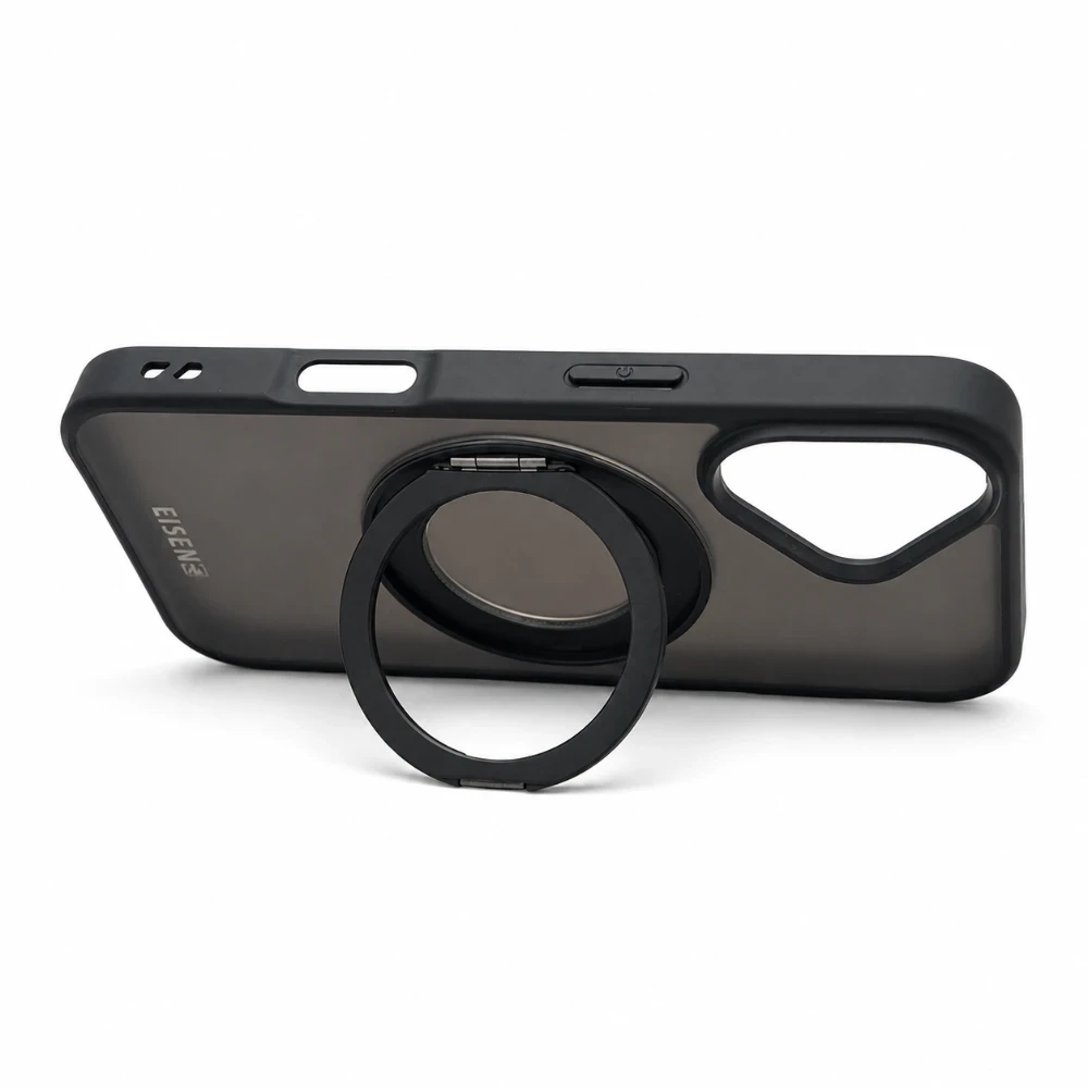 iPhone17 MagSafe hoesje met 360° draaibare-ring en standfunctie - zwart