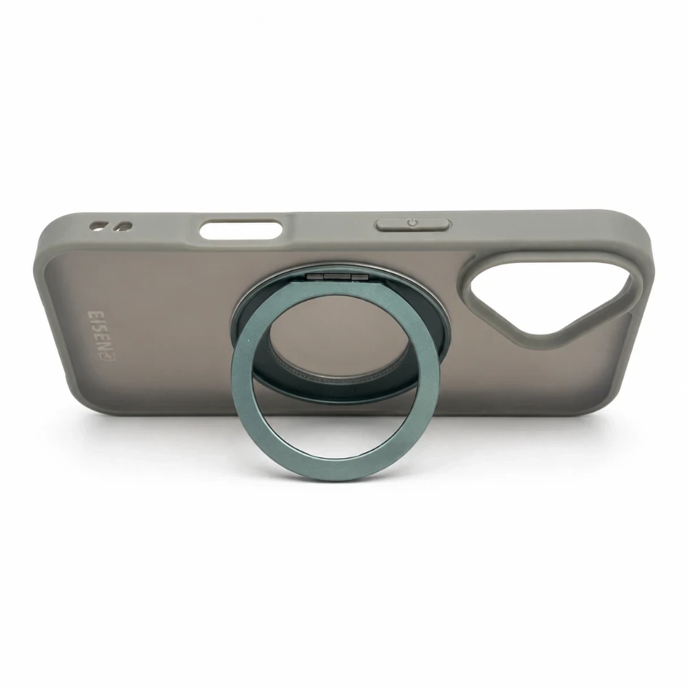 iPhone17 MagSafe hoesje met 360° draaibare-ring standaard - Grijs (3)