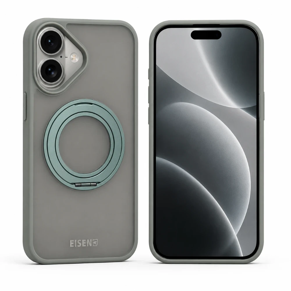 iPhone17 MagSafe hoesje met 360° draaibare-ring standaard - Grijs (3)