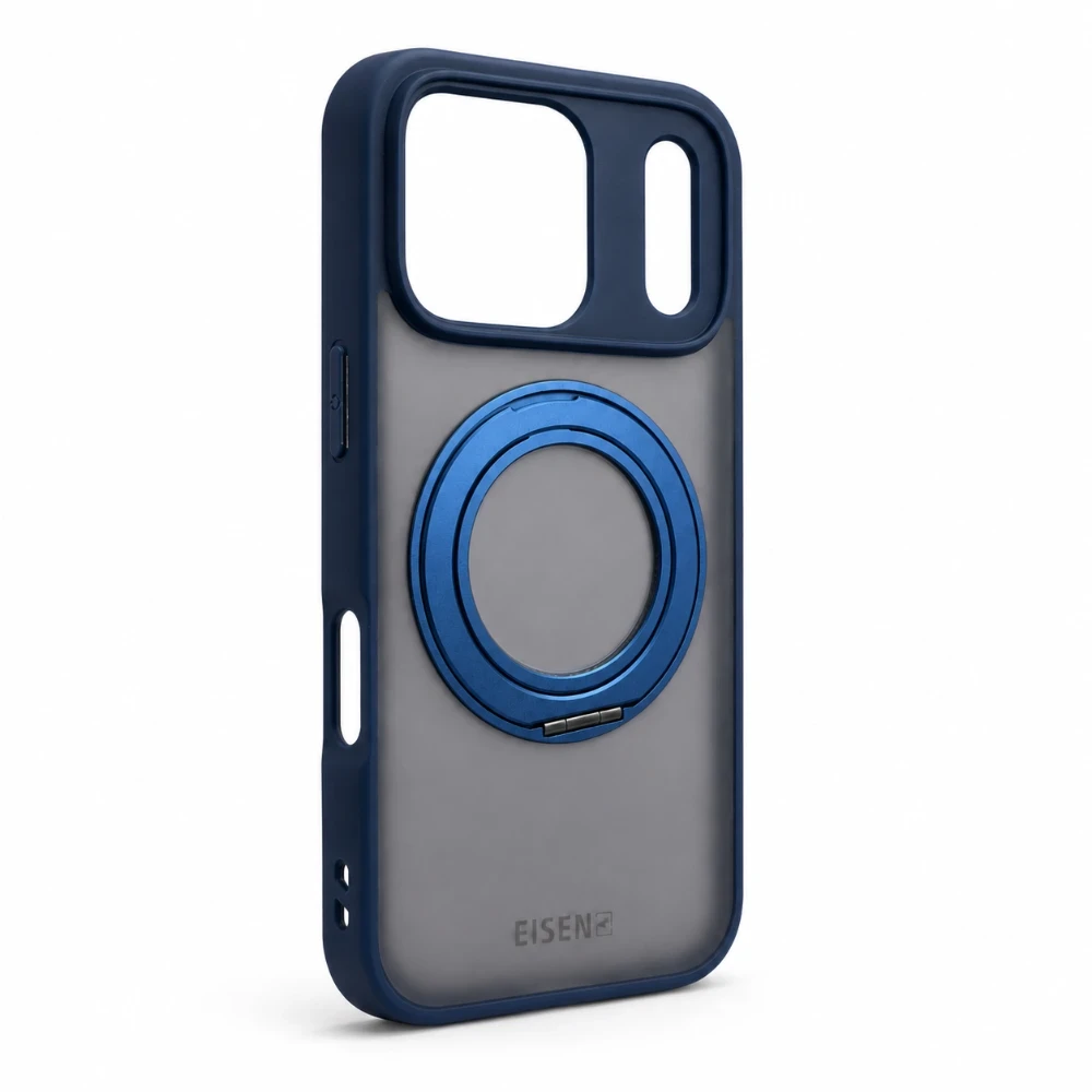 iPhone17 Pro MagSafe hoesje met 360° draaibare-ring standaard - Blauw
