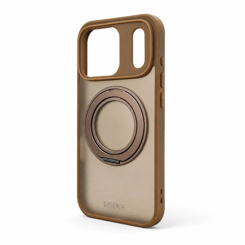 iPhone17 Pro MagSafe hoesje met 360° draaibare-ring standaard - Bruin